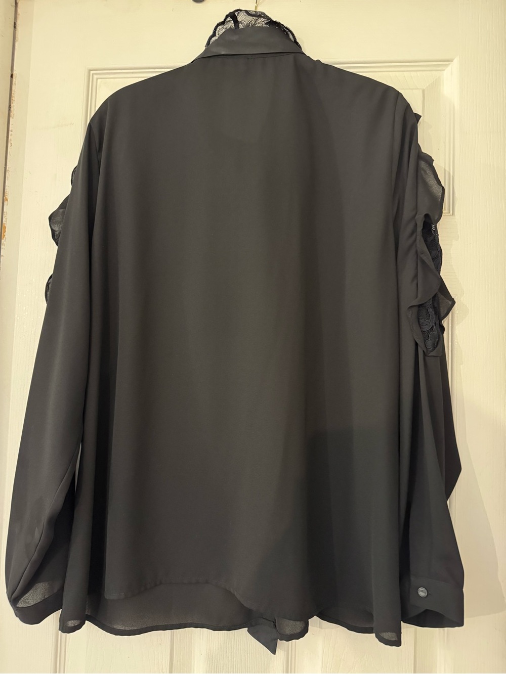 Karl Lagerfeld Black Ribbon Tie Blouse with Lace Ruffles size XL - Picture 3 of 4